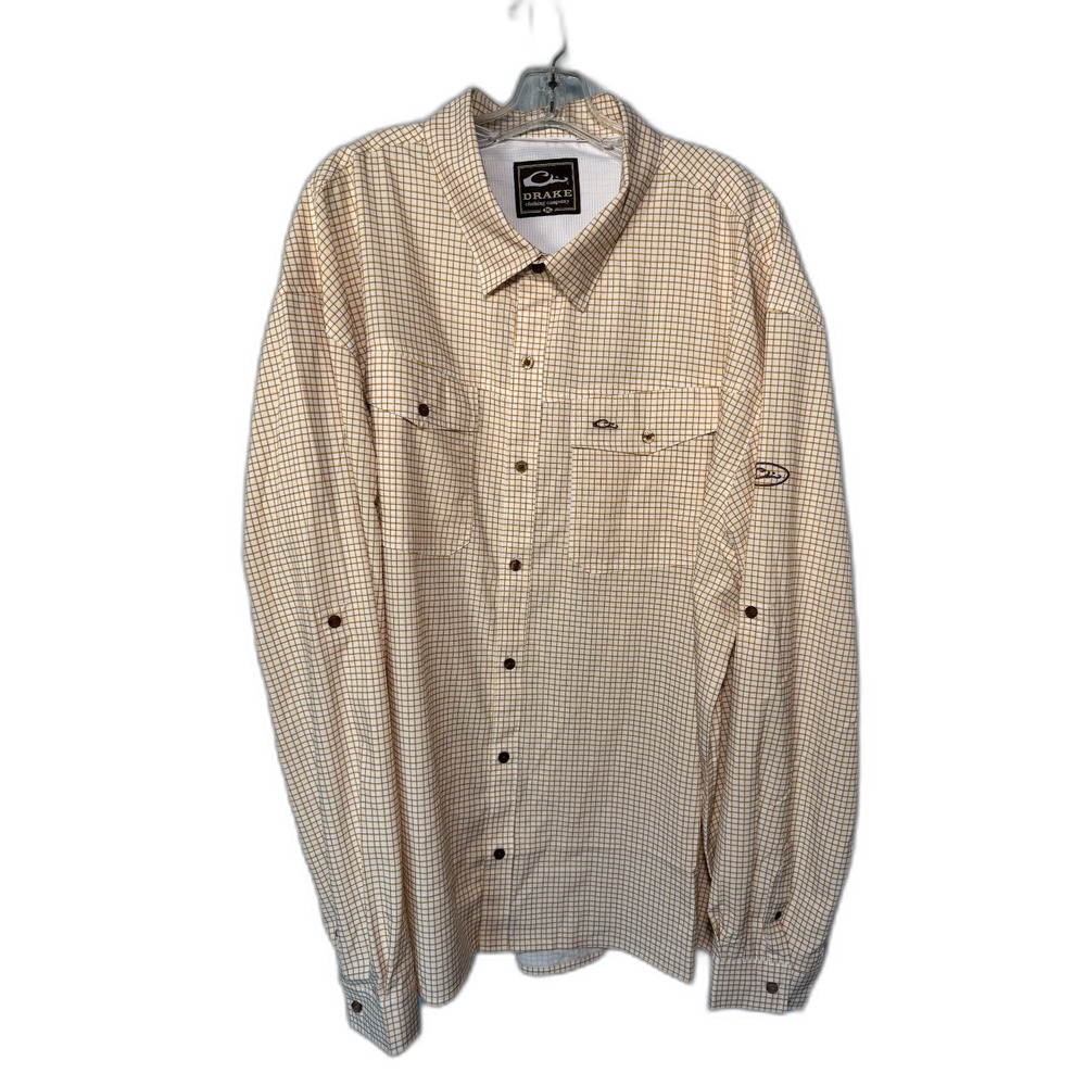 Drake Waterfowl Vented Plaid Button Up Long Sleeve Shirt Roll Tab 3XL